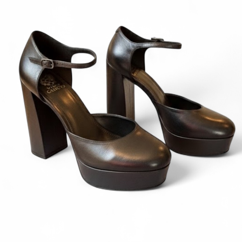 Vince Camuto Grelena Platform Block Heel Pumps Black Leather Ankle Strap Size 11 - Picture 7 of 11